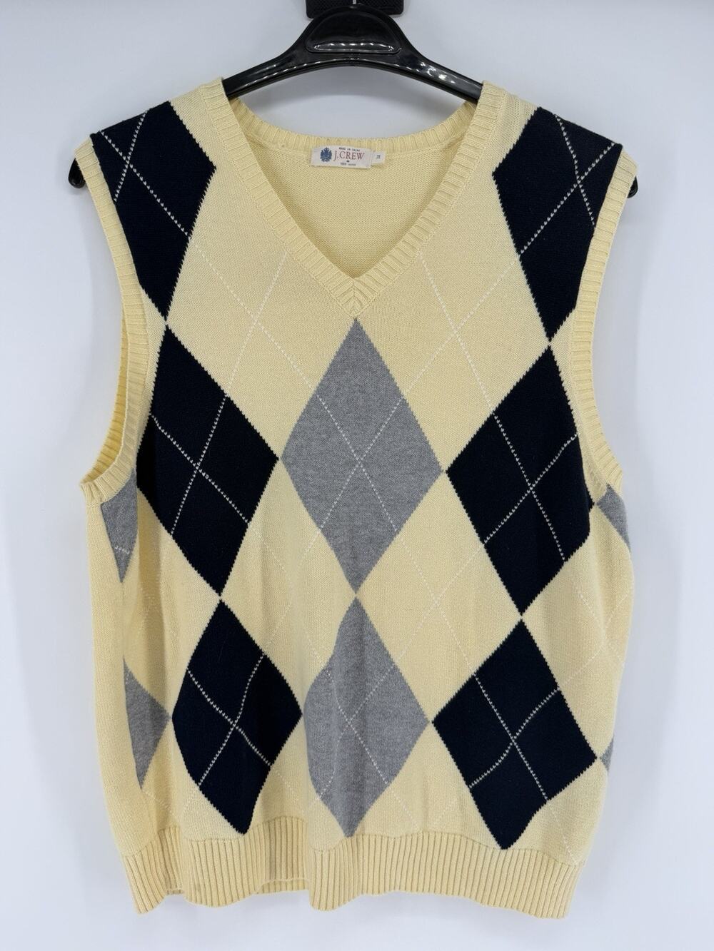 J Crew Argyle Sweater Vest Mens Medium Preppy Classic Golf Office Classic Yellow
